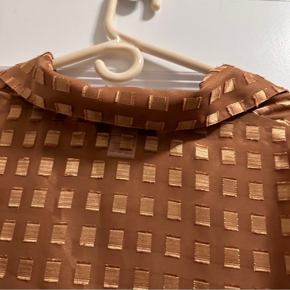 Vintage Bronze Gold Check Semi-Sheer Button Up & Satin Tank Top Set Size Medium - Picture 10 of 16
